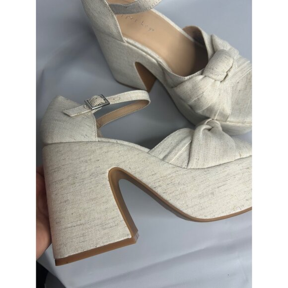 Copper Key Womens Platform Heeled Sandals 8M Beige Linen Blend Knotted Strap - Picture 9 of 9